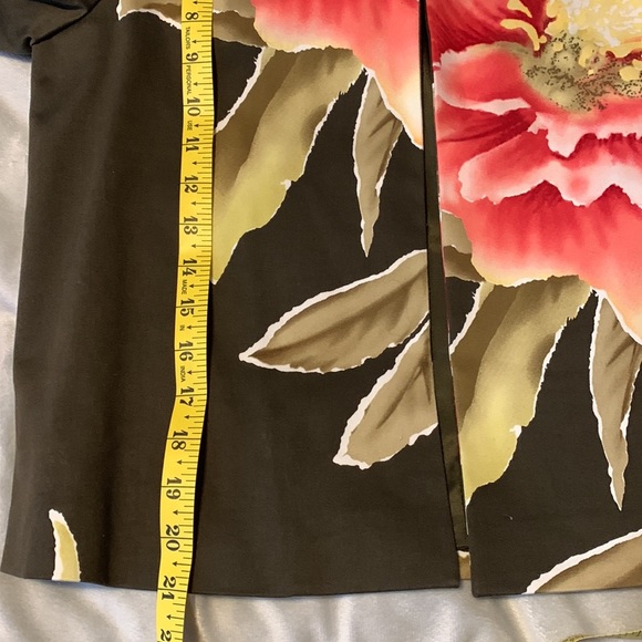 Linda Allard ELLEN TRACY size 2 green pink floral open blazer standing collar - Picture 5 of 11